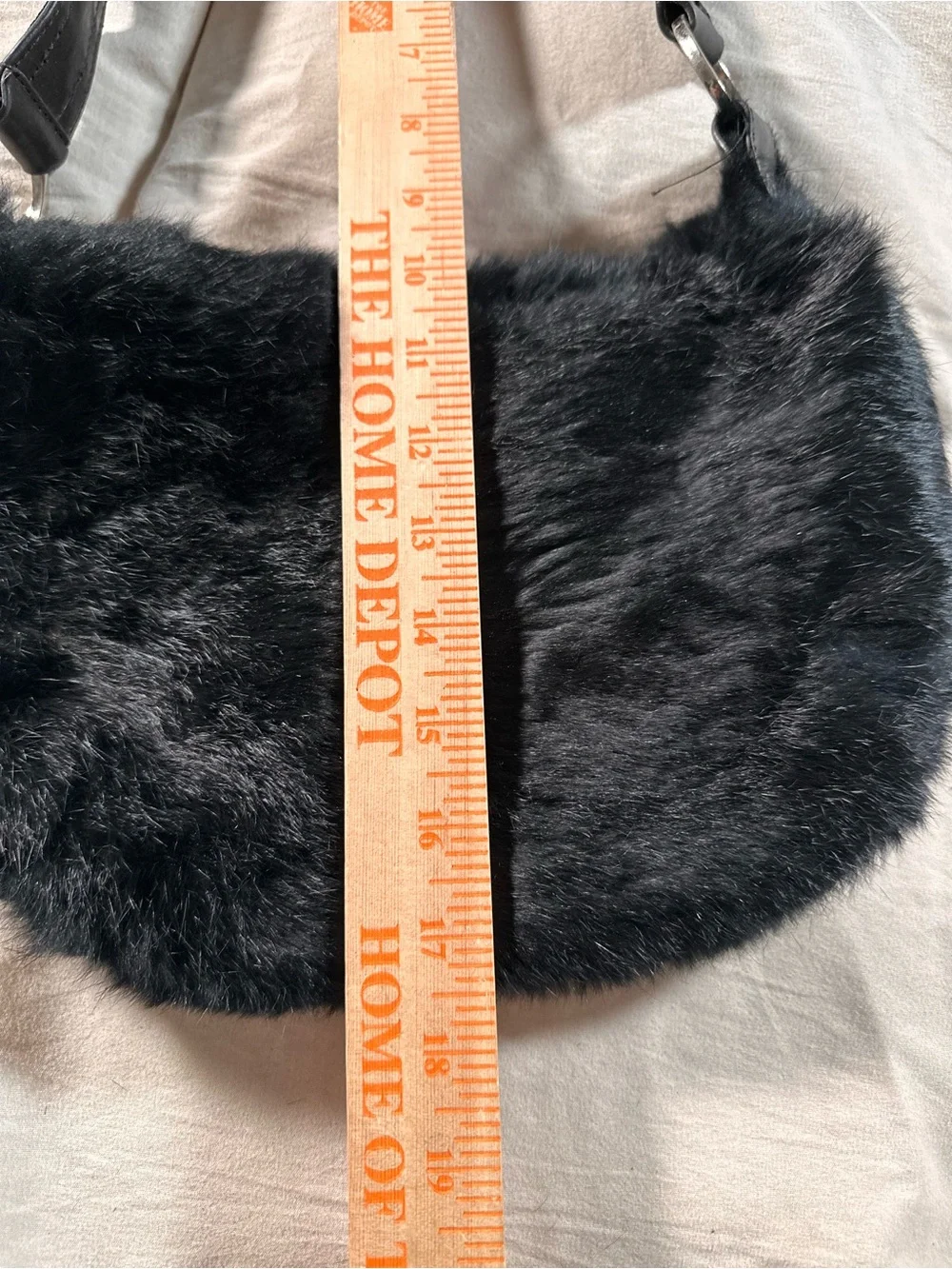 Express Black Genuine Rabbit Fur Small Retro Chic Boho Purse Handbag Y2K Grunge